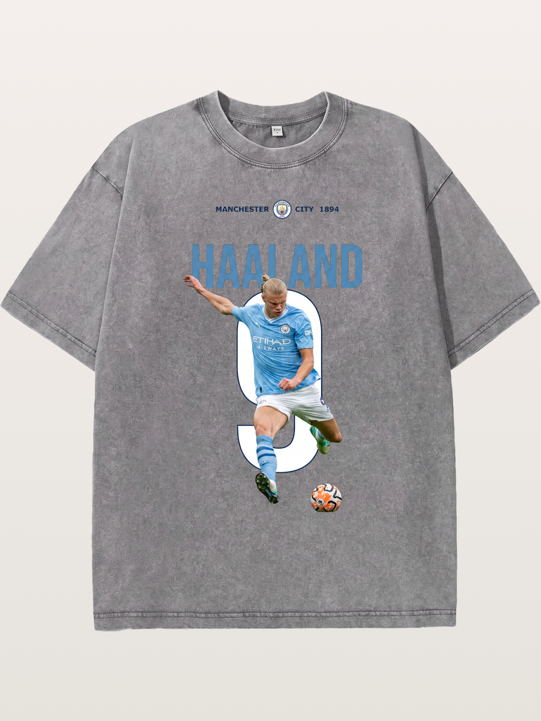 Haaland Number 9 Action Shot Washed T-shirt