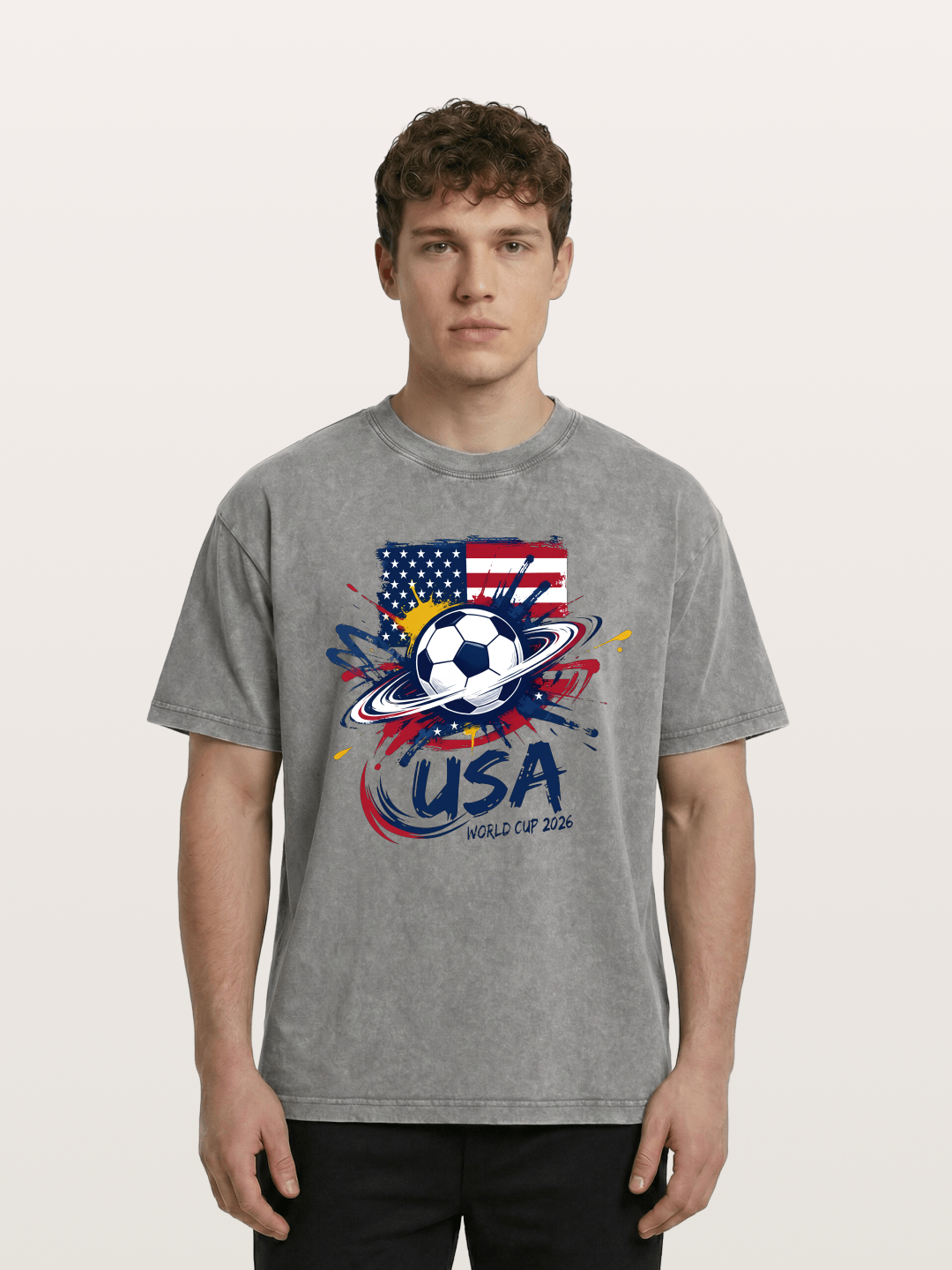 American Flag Splatter Soccer 2026 Washed T-shirt.