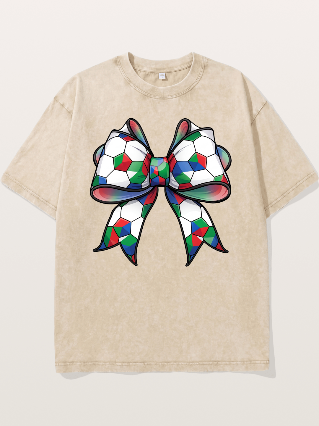 Multicolor Soccer Ball Bow Tie Washed T-shirt