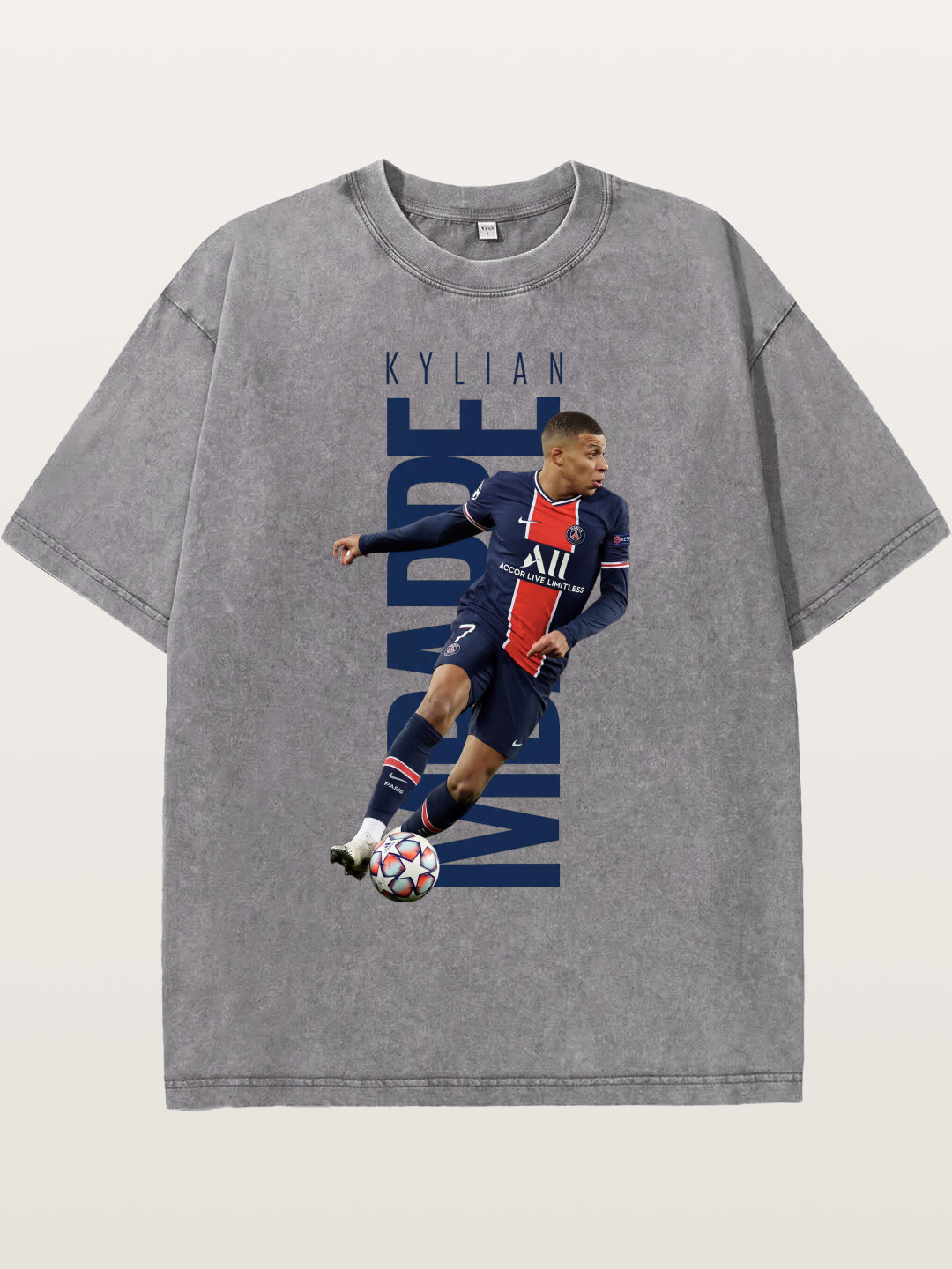 Mbappe PSG Vertical Typography Washed T-shirt