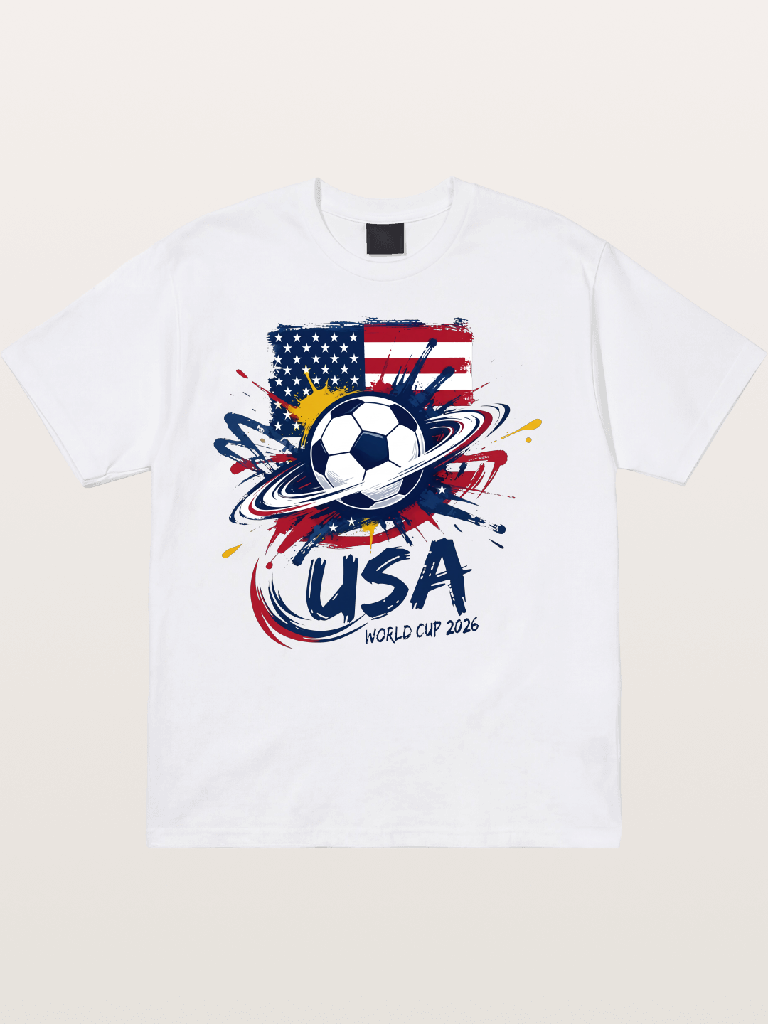American Flag Splatter Soccer 2026 Cotton T-shirt