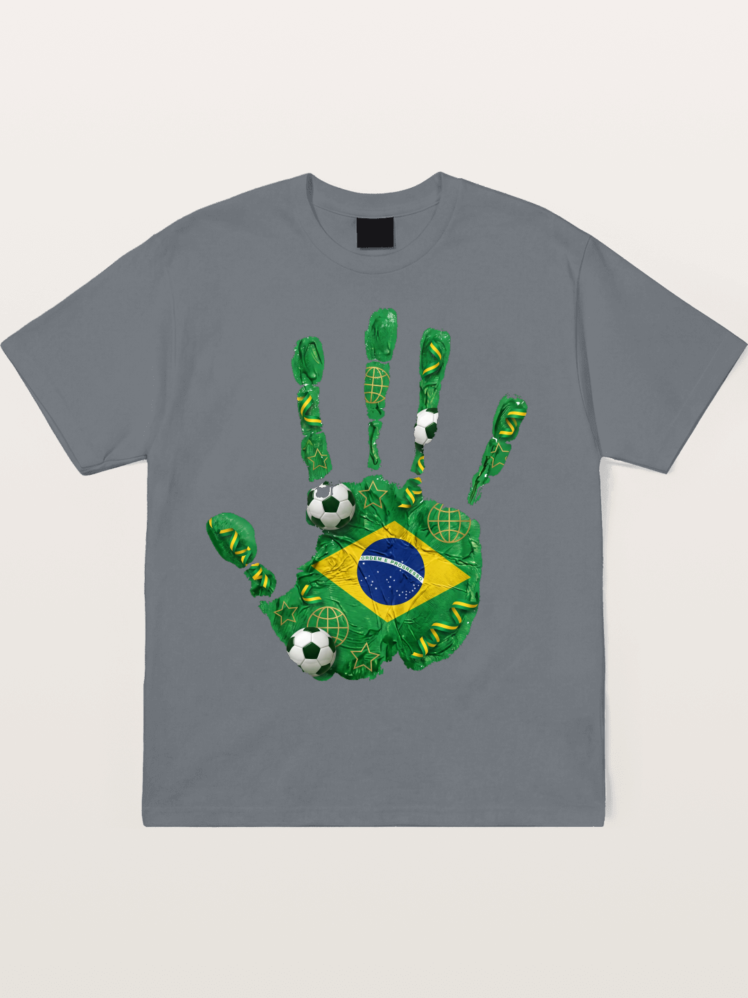 Brazil Flag Hand Soccer Art Cotton T-shirt