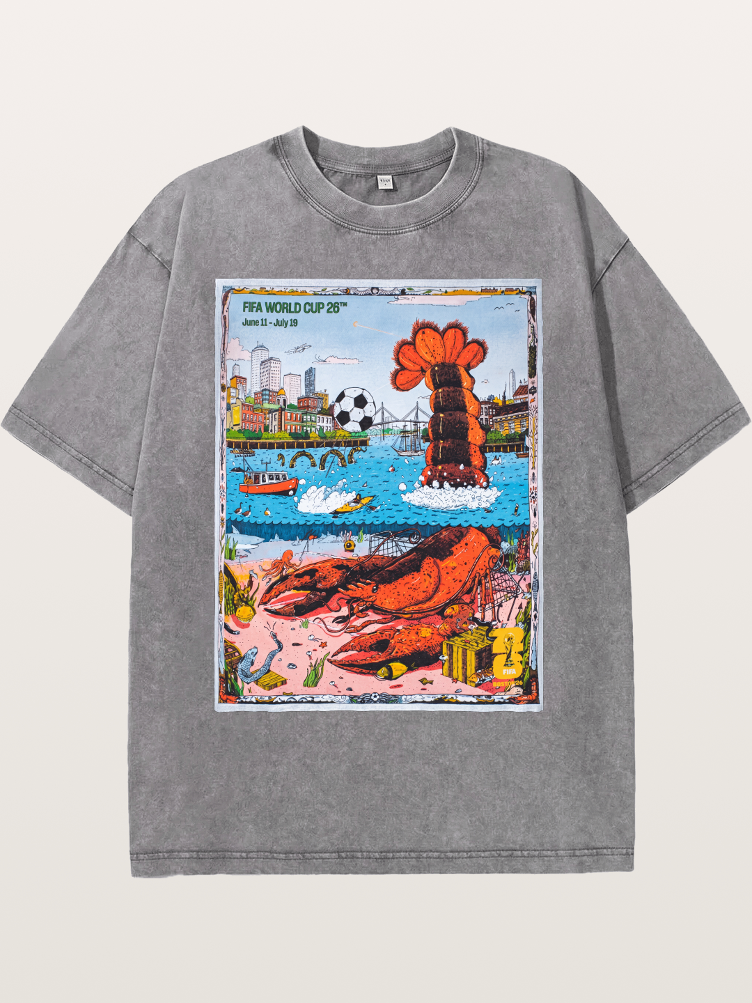 FIFA 2026 Coastal City Lobster Design Washed T-shirt