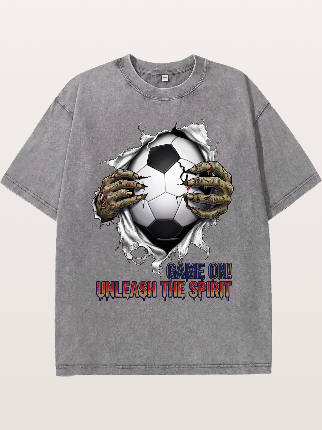 Zombie Claw Tear Soccer Print Washed T-shirt