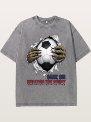 Zombie Claw Tear Soccer Print Washed T-shirt