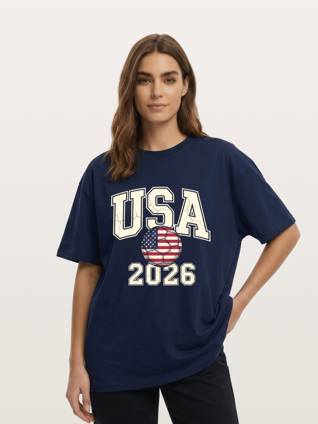 USA 2026 Cracked Letter Soccer Cotton T-shirt