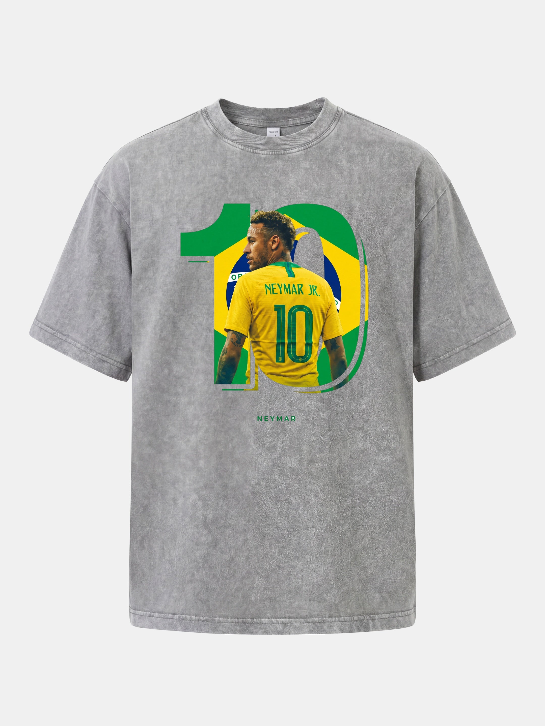Neymar Brazil 10 Jersey Print Washed T-shirt