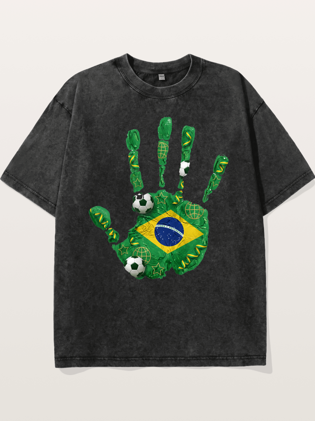 Brazil Flag Hand Soccer Art Washed T-shirt