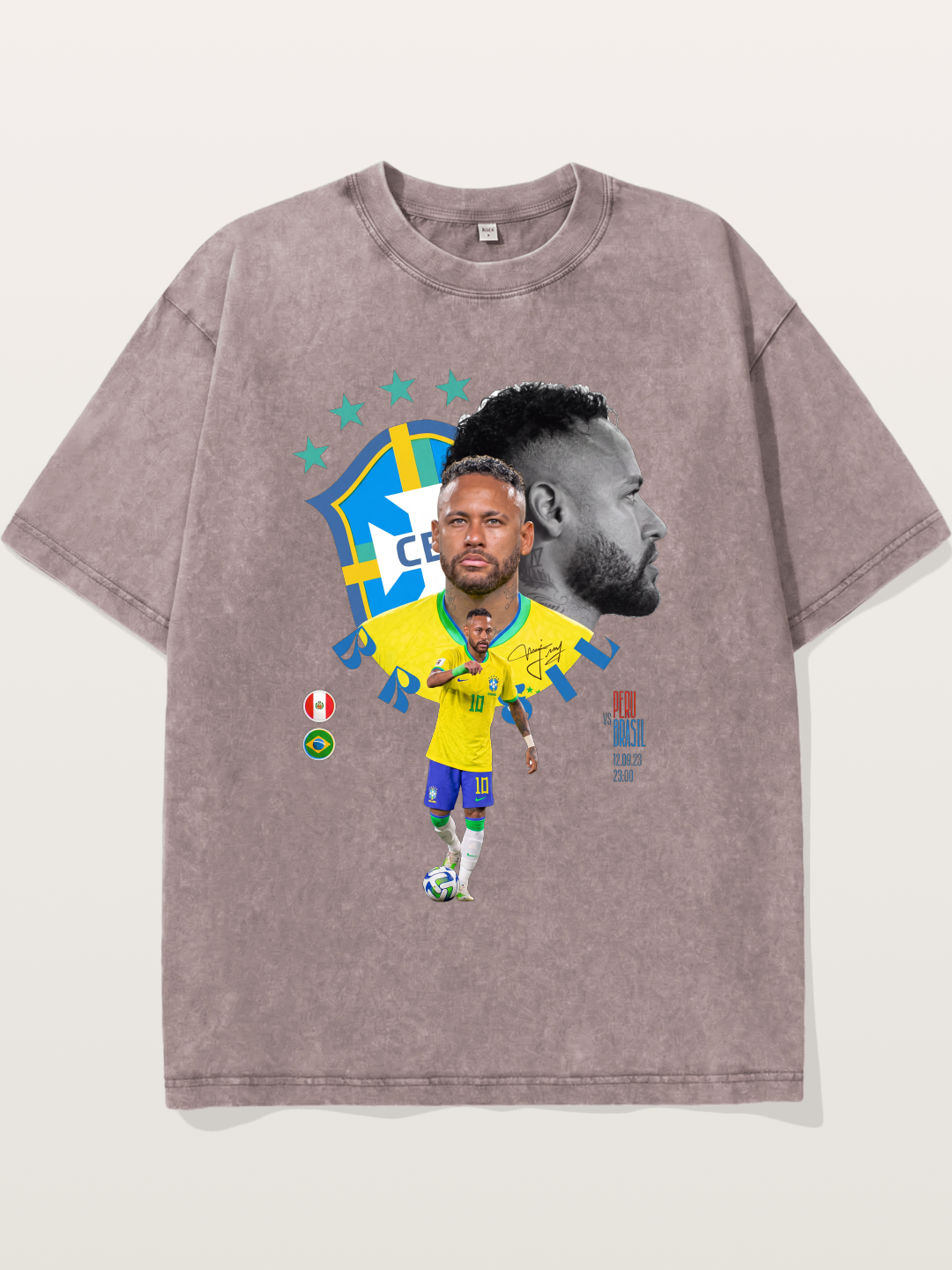 Neymar Multi Portrait Art Washed T-shirt