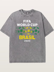 Brasil WC 2026 Speed Text Design Washed T-shirt