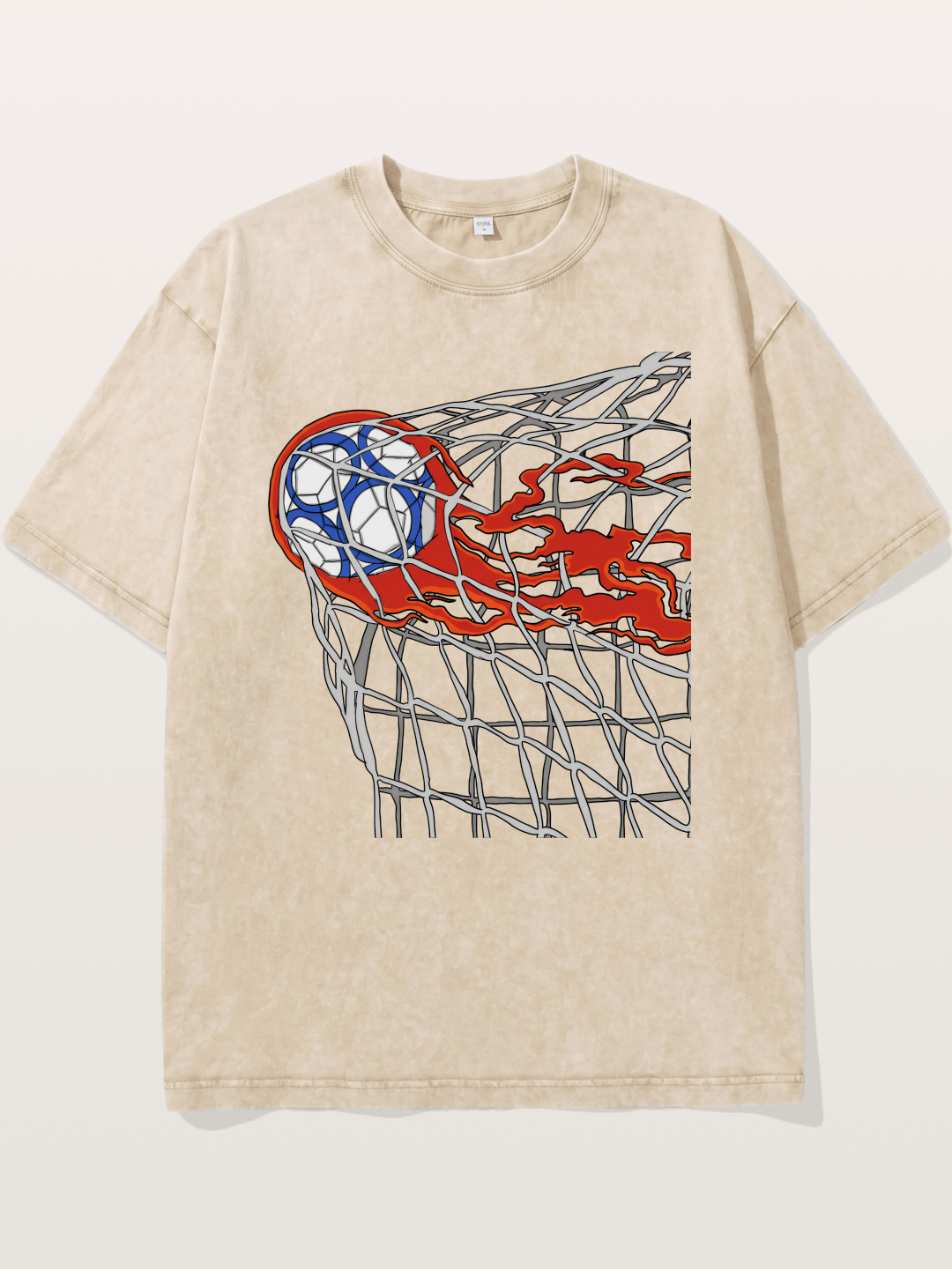 Flaming Goal Net Illustration Washed T-shirt