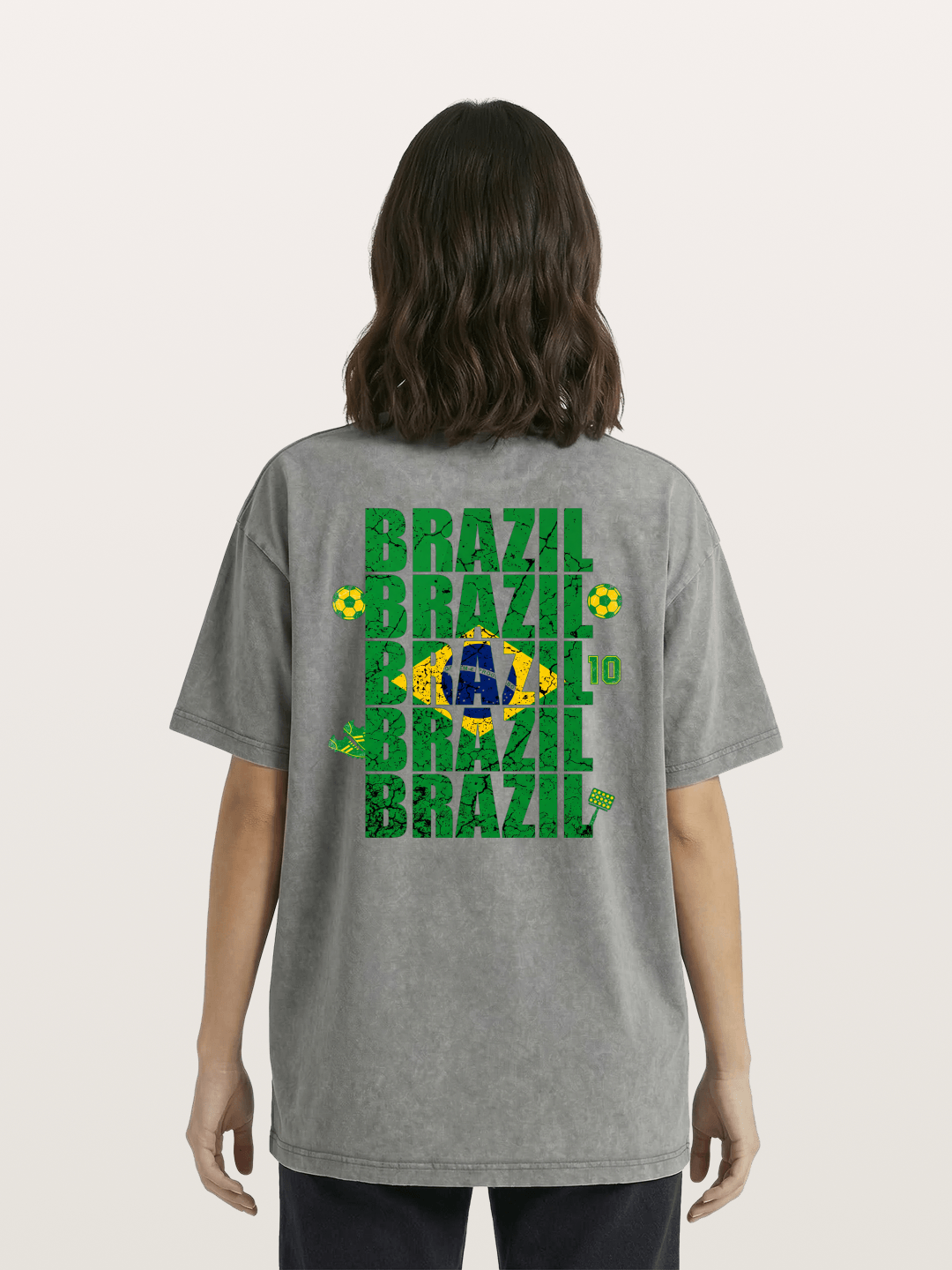 Brazil Cracked Text Collage Art Washed T-shirt
