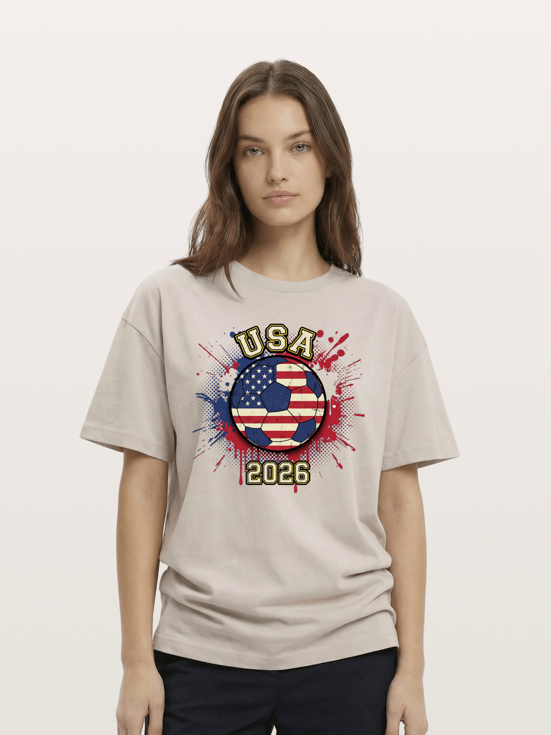 USA 2026 Soccer Ball Print Cotton T-shirt
