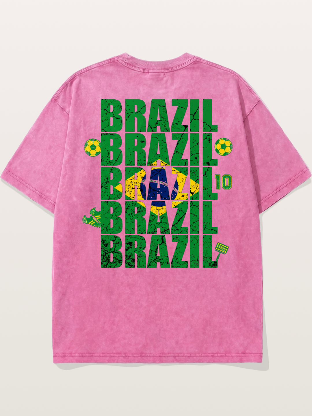 Brazil Cracked Text Collage Art Washed T-shirt