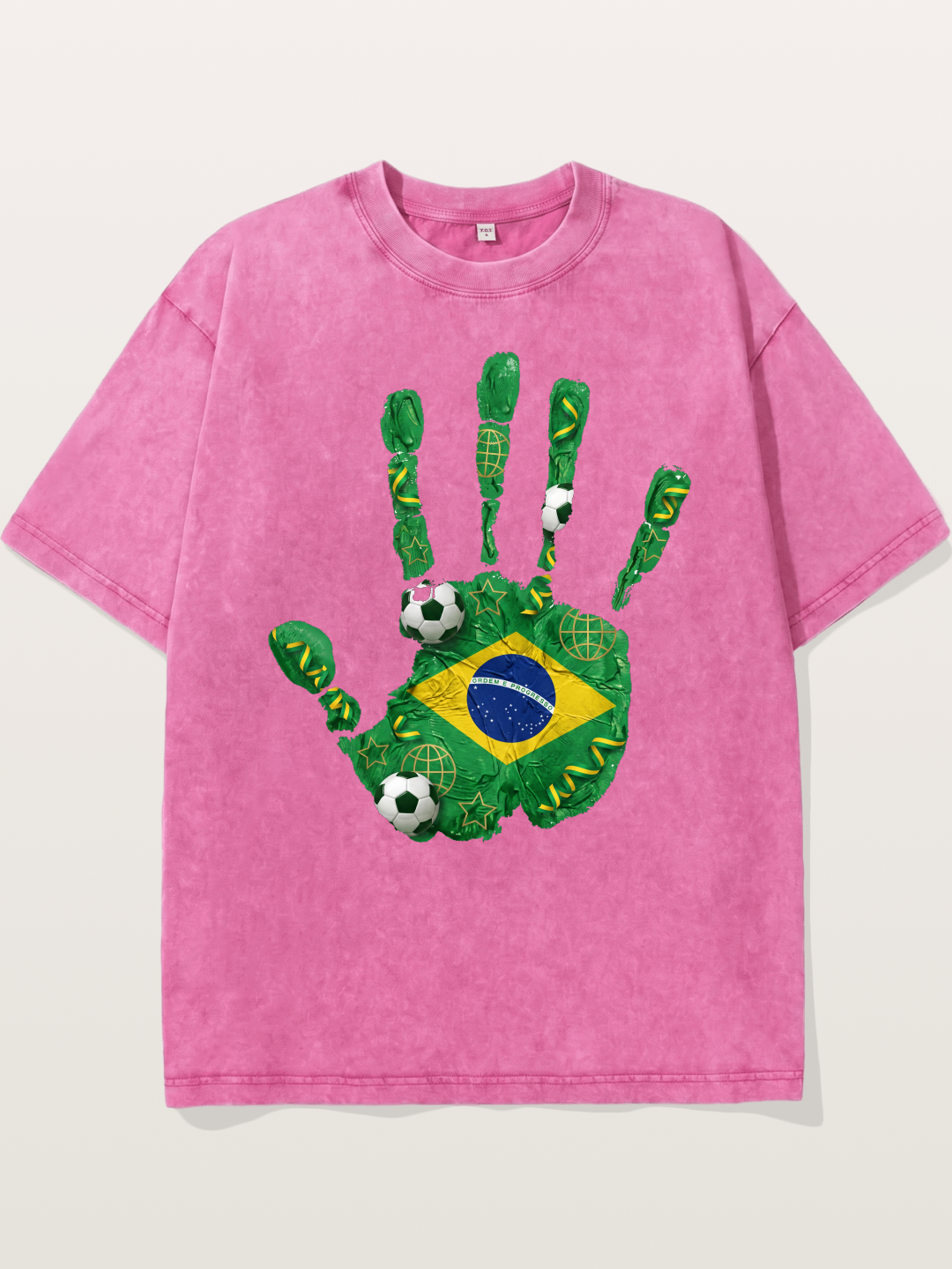 Brazil Flag Hand Soccer Art Washed T-shirt
