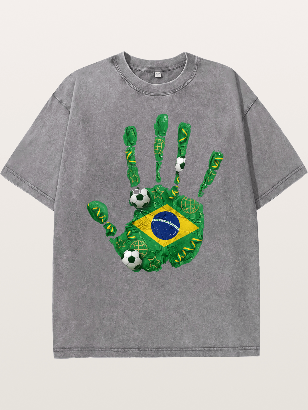 Brazil Flag Hand Soccer Art Washed T-shirt