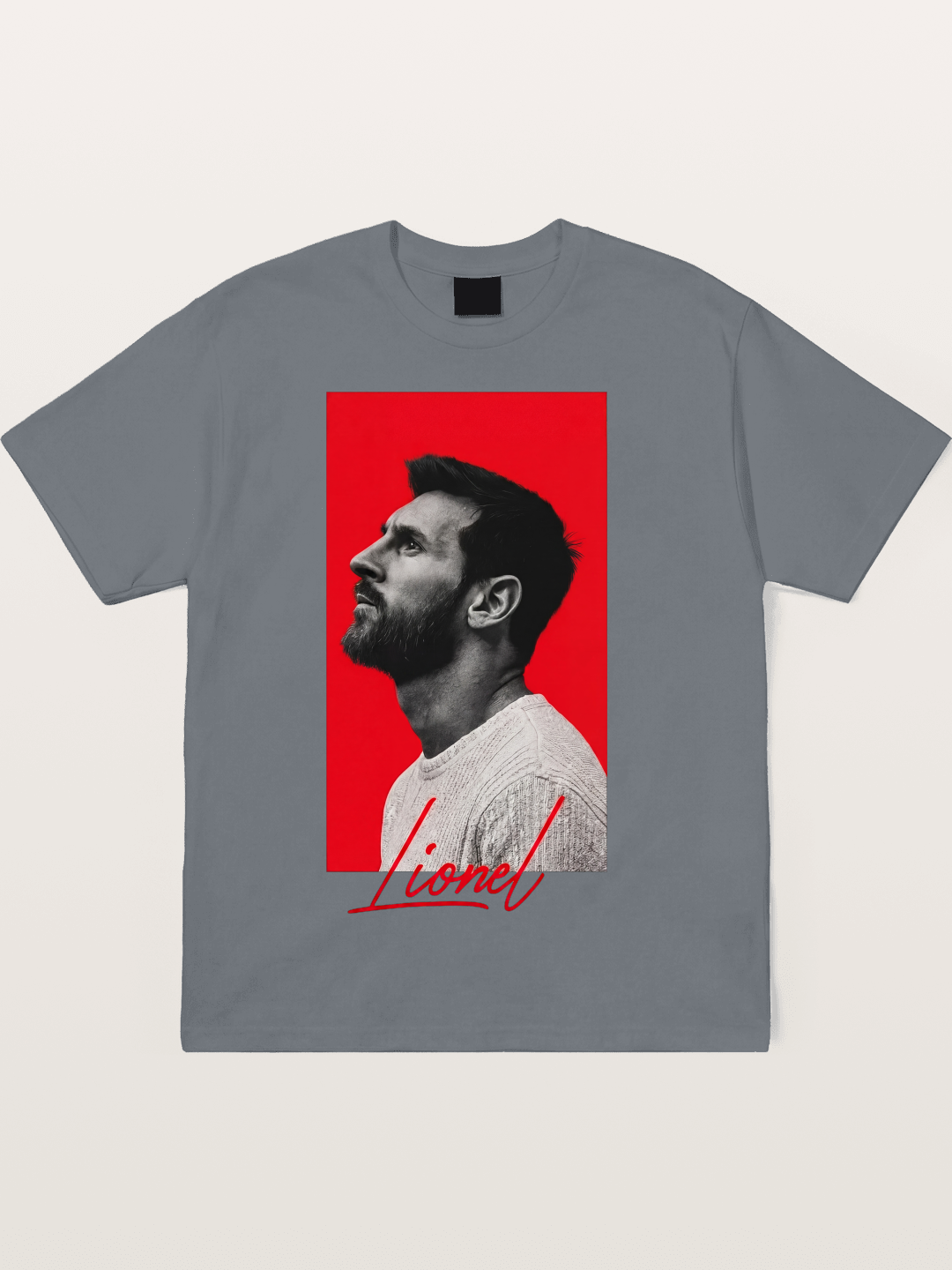 Messi Red Background Portrait Cotton T-shirt