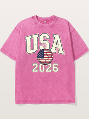 USA 2026 Cracked Letter Soccer Washed T-shirt