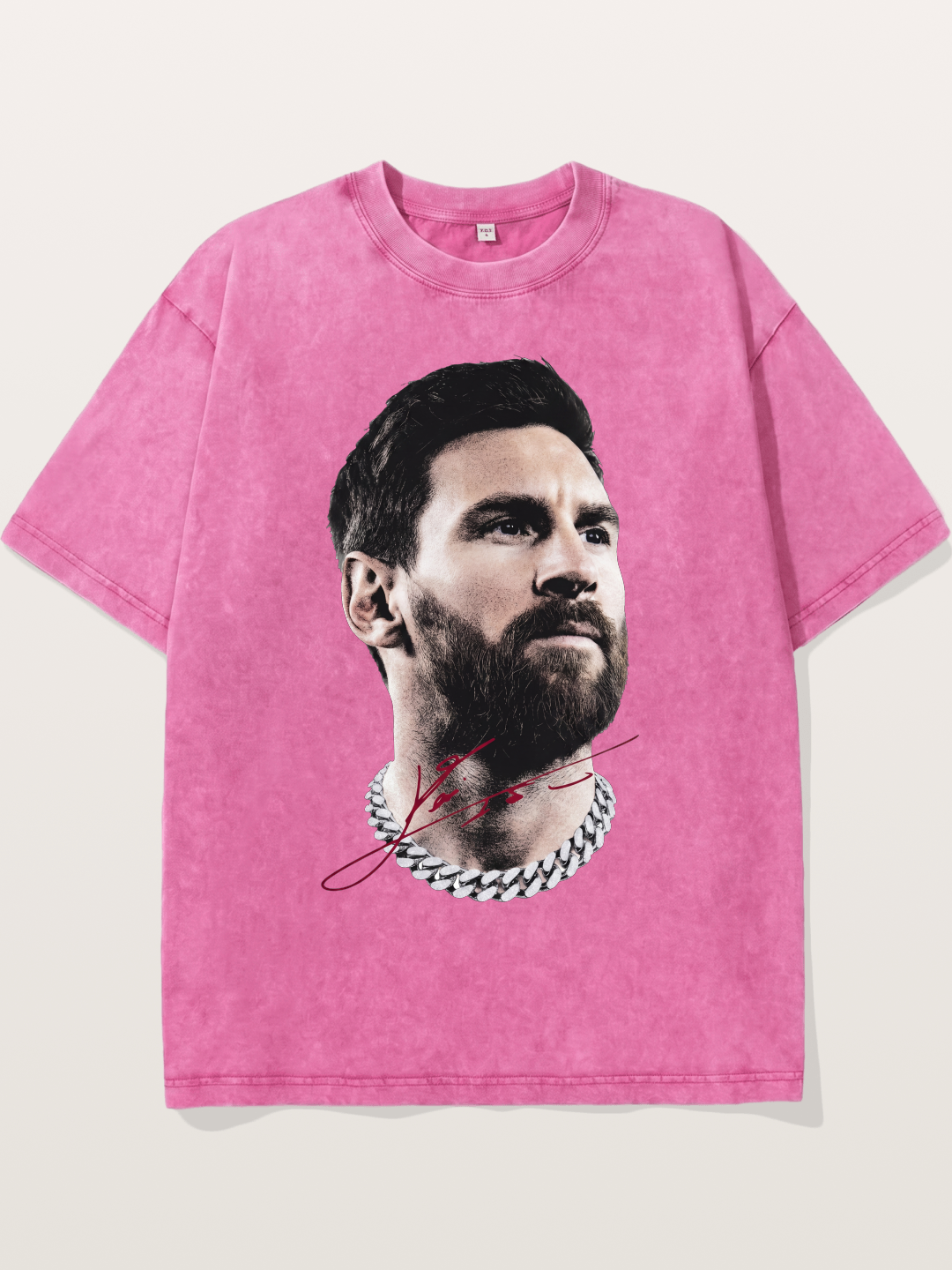 Messi Black White Signature Portrait Washed T-shirt
