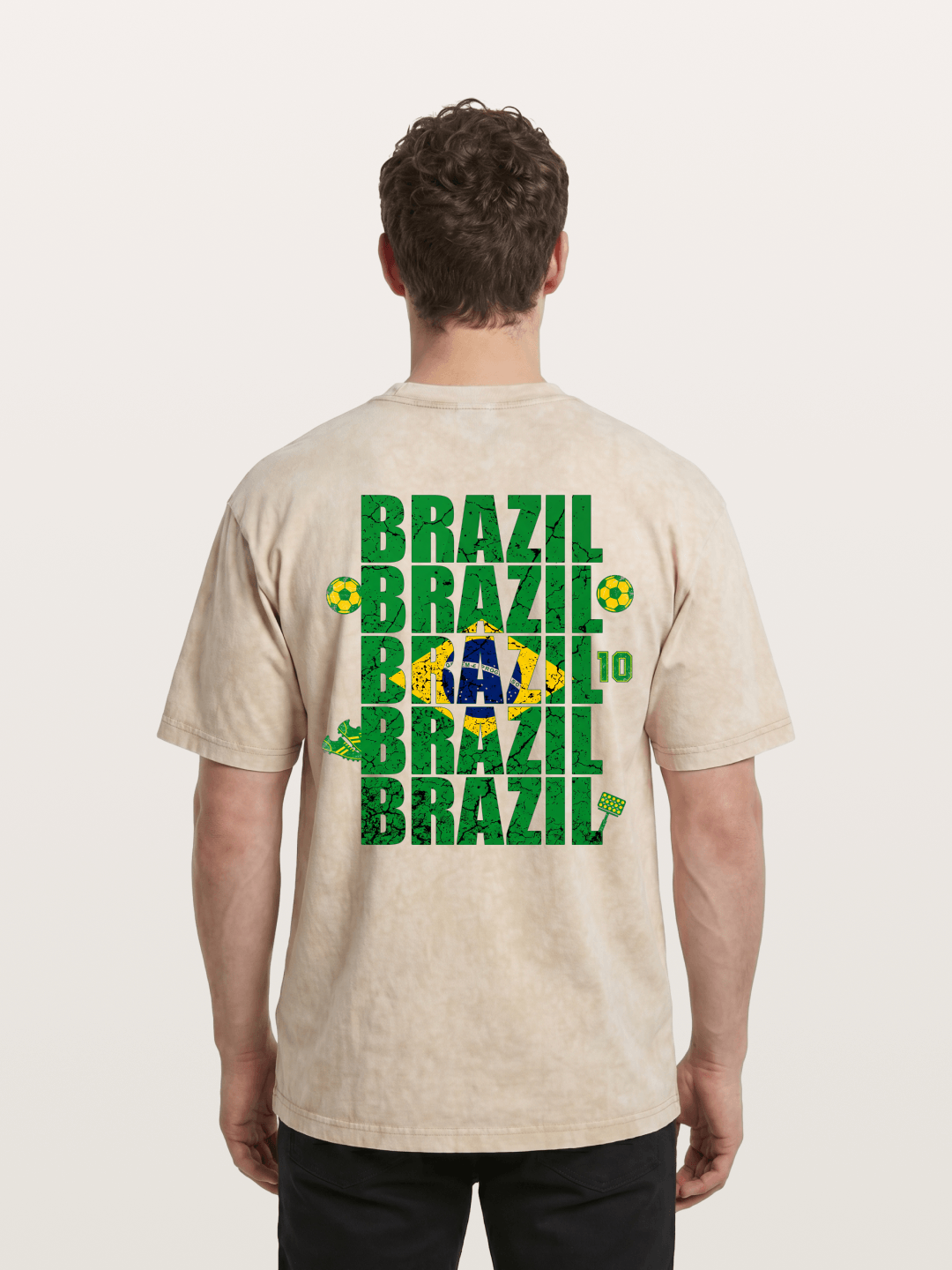 Brazil Cracked Text Collage Art Washed T-shirt