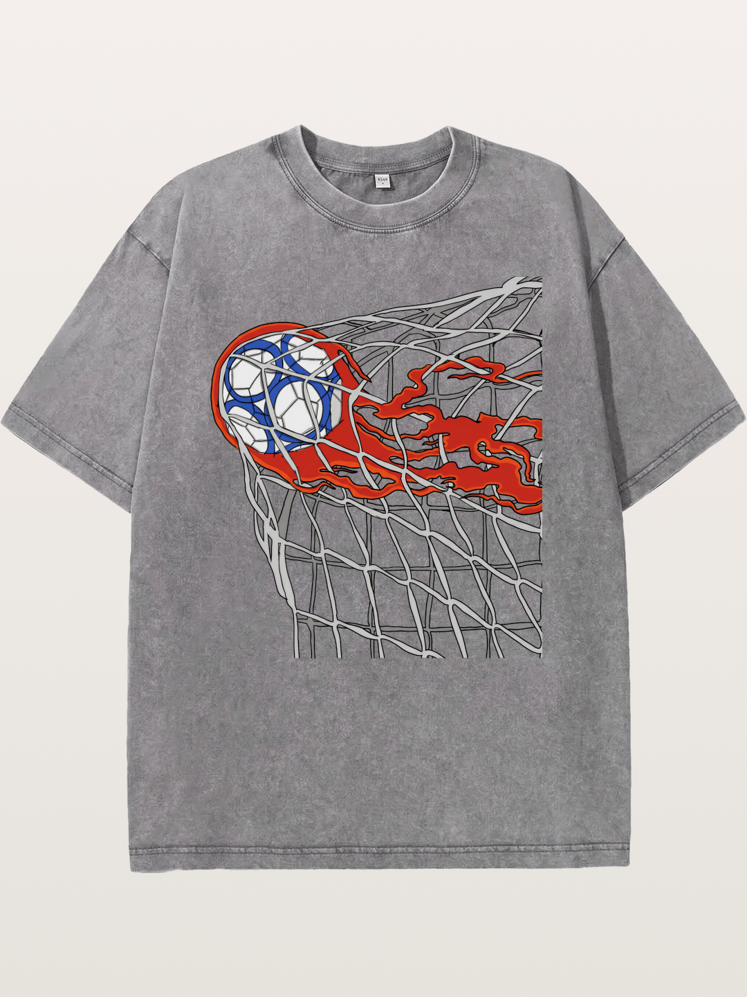 Flaming Goal Net Illustration Washed T-shirt