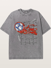 Flaming Goal Net Illustration Washed T-shirt