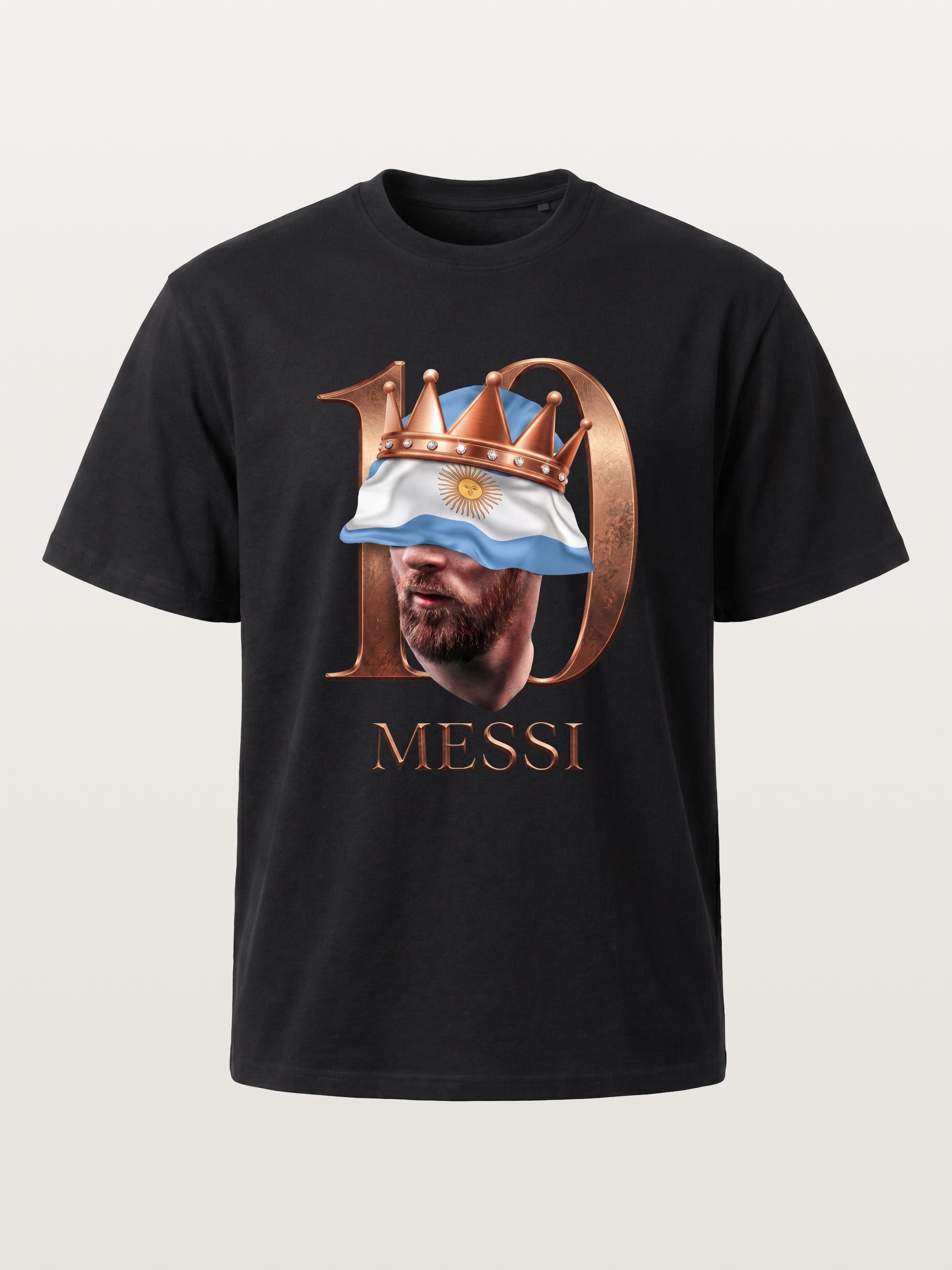Messi Crown Argentina Flag Art Cotton T-shirt