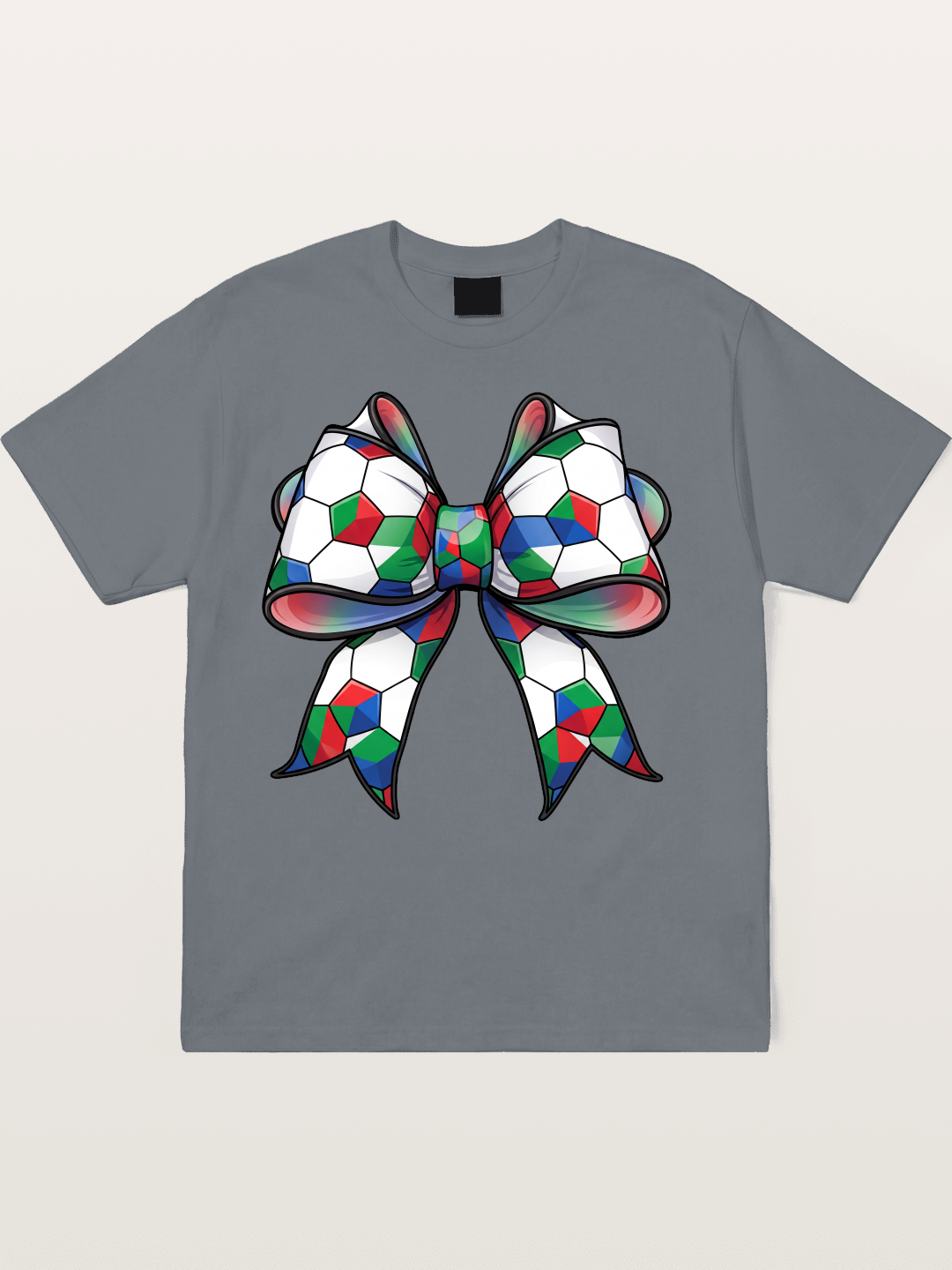 Multicolor Soccer Ball Bow Tie Cotton T-shirt
