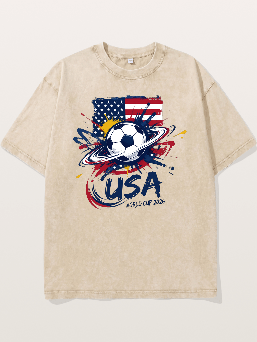 American Flag Splatter Soccer 2026 Washed T-shirt.