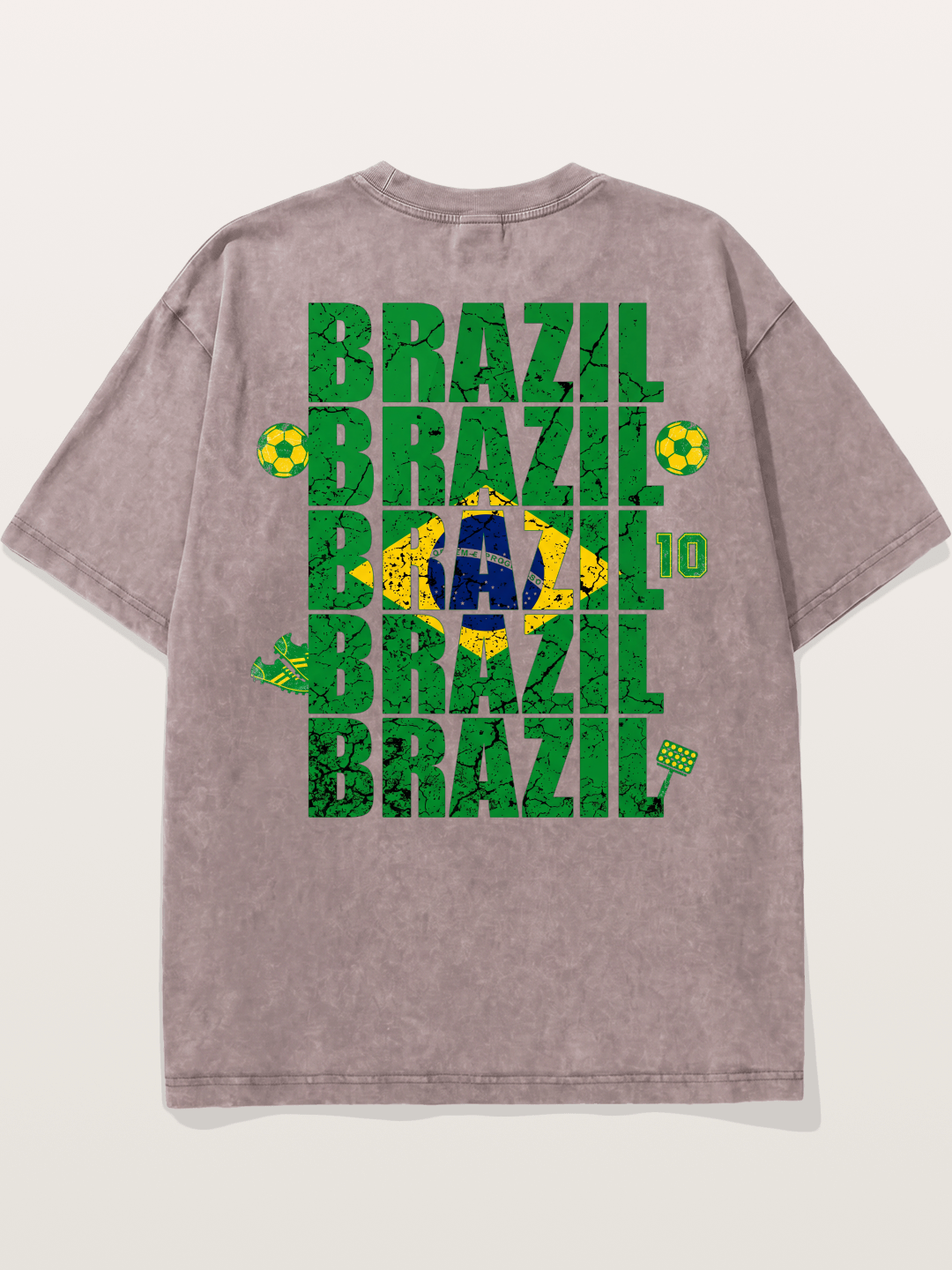 Brazil Cracked Text Collage Art Washed T-shirt