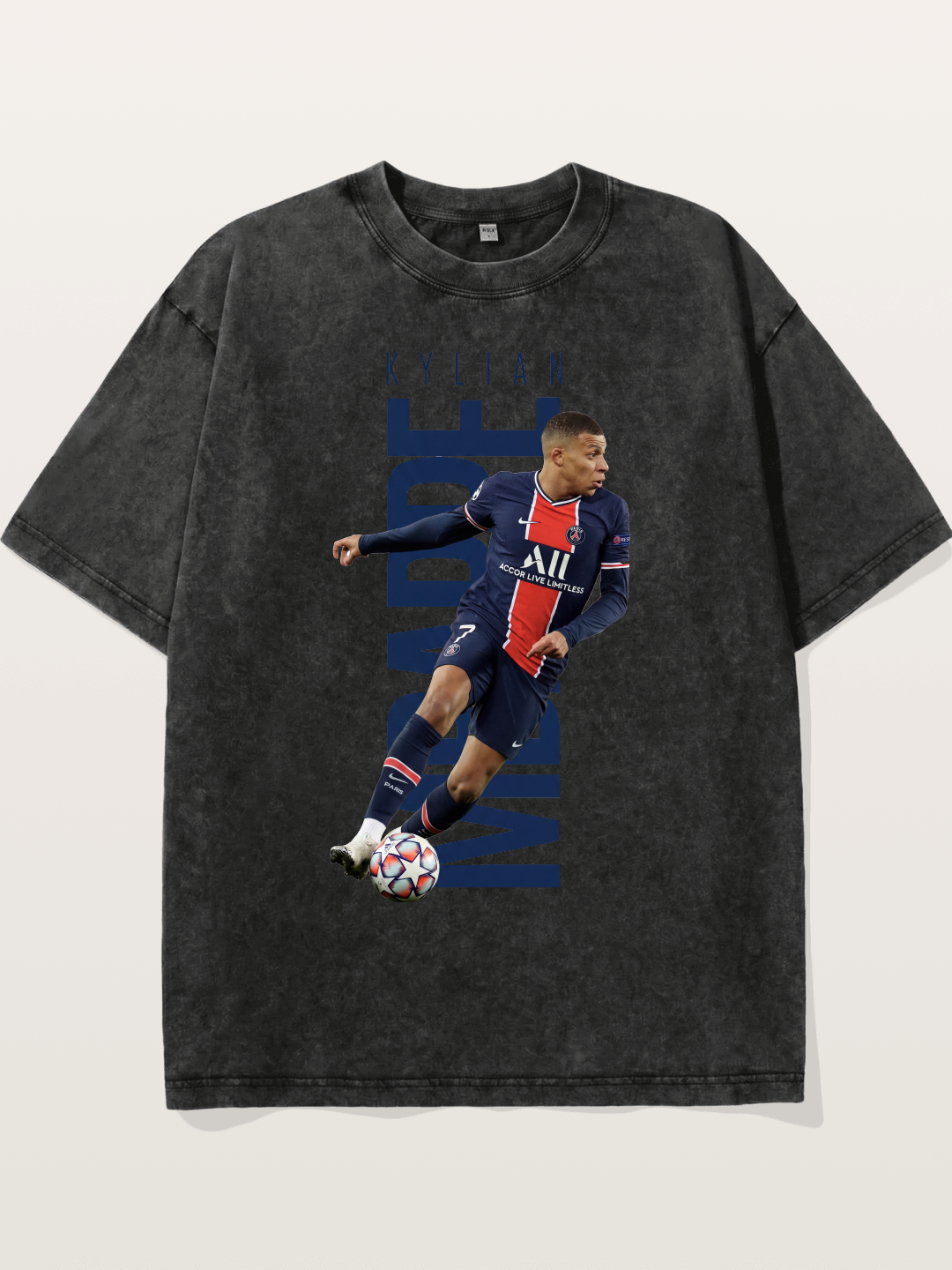 Mbappe PSG Vertical Typography Washed T-shirt