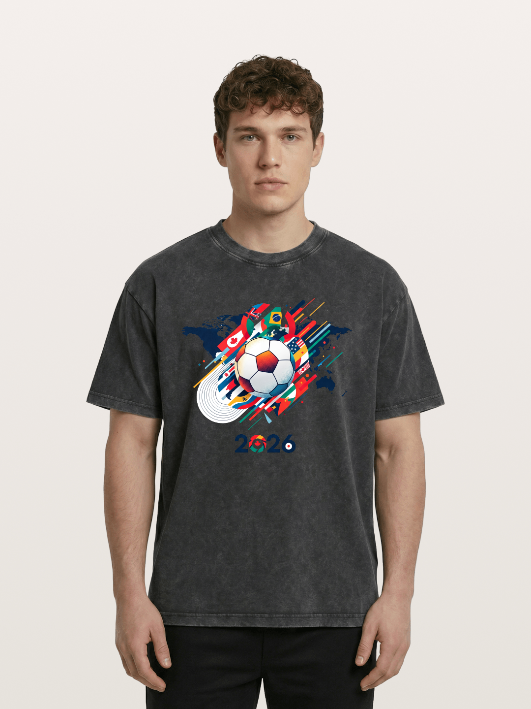 World Cup 2026 Global Flags Print Washed T-shirt