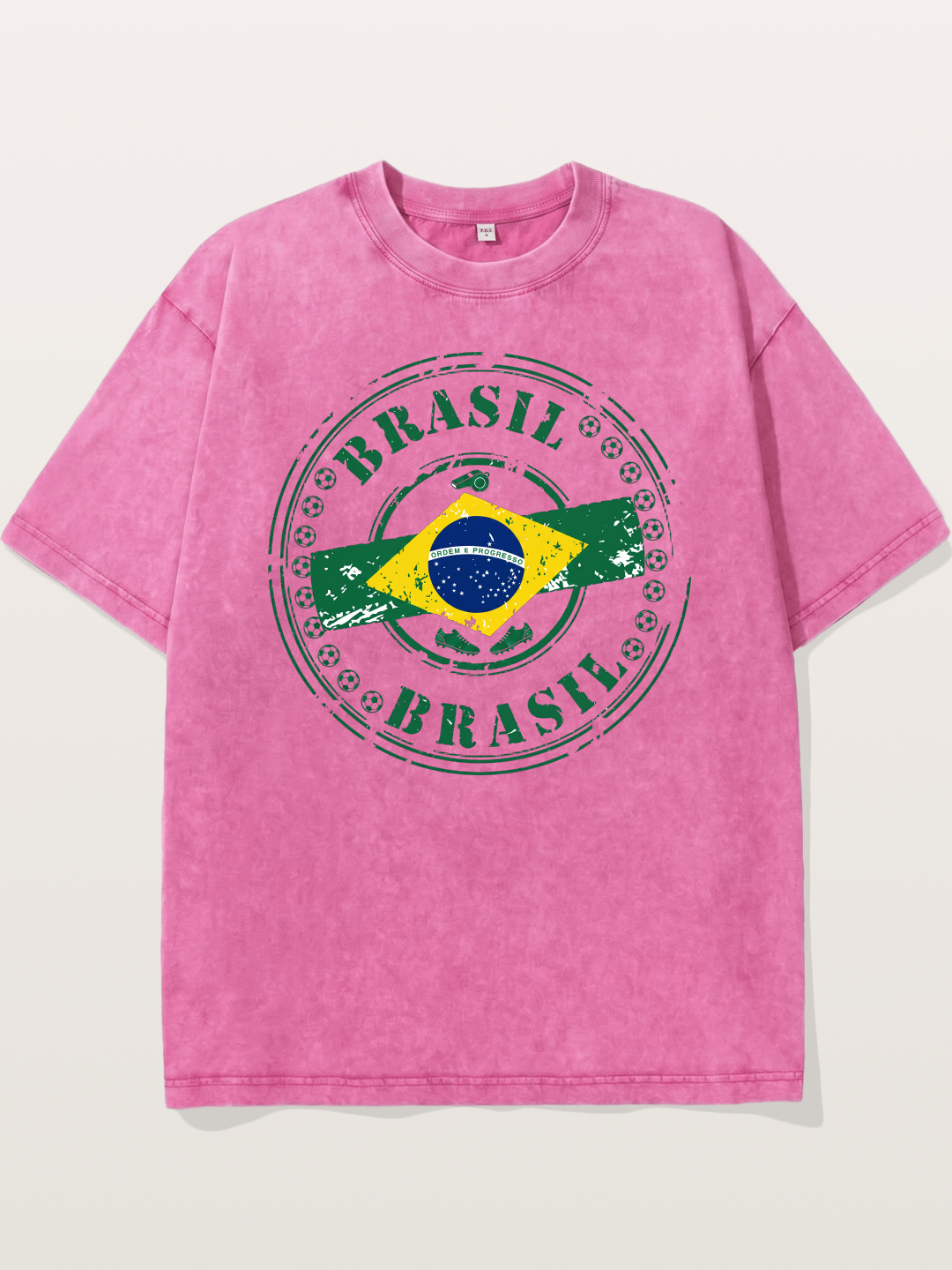 Brazil Flag Stamp Soccer Print Washed T-shirt