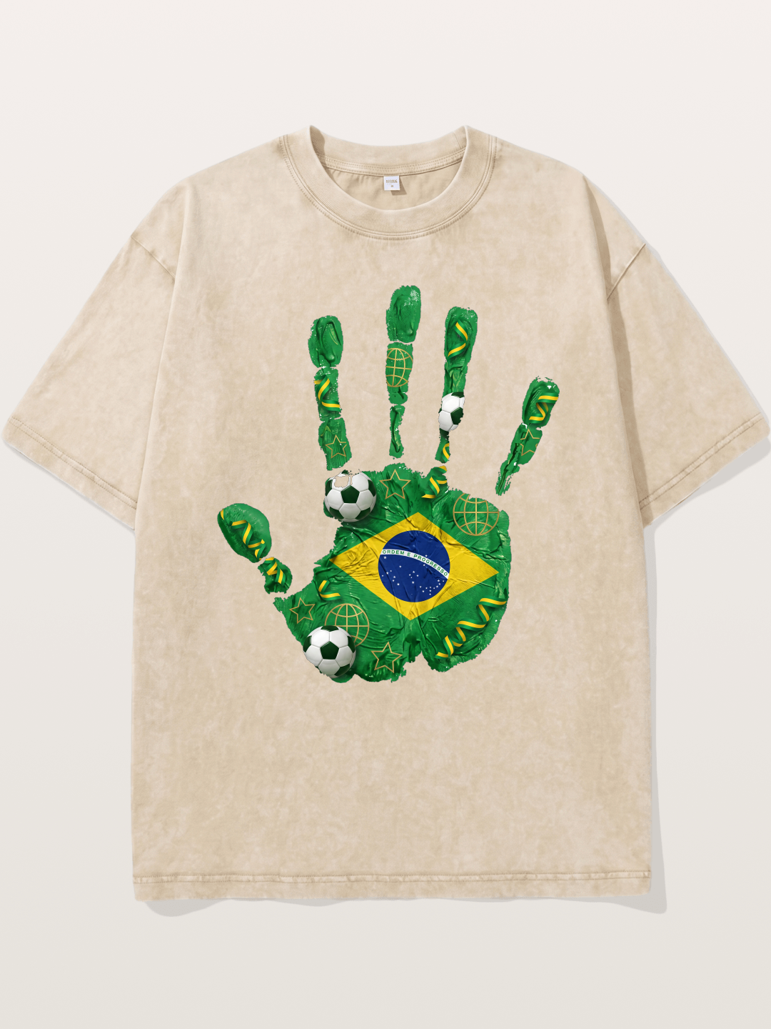 Brazil Flag Hand Soccer Art Washed T-shirt