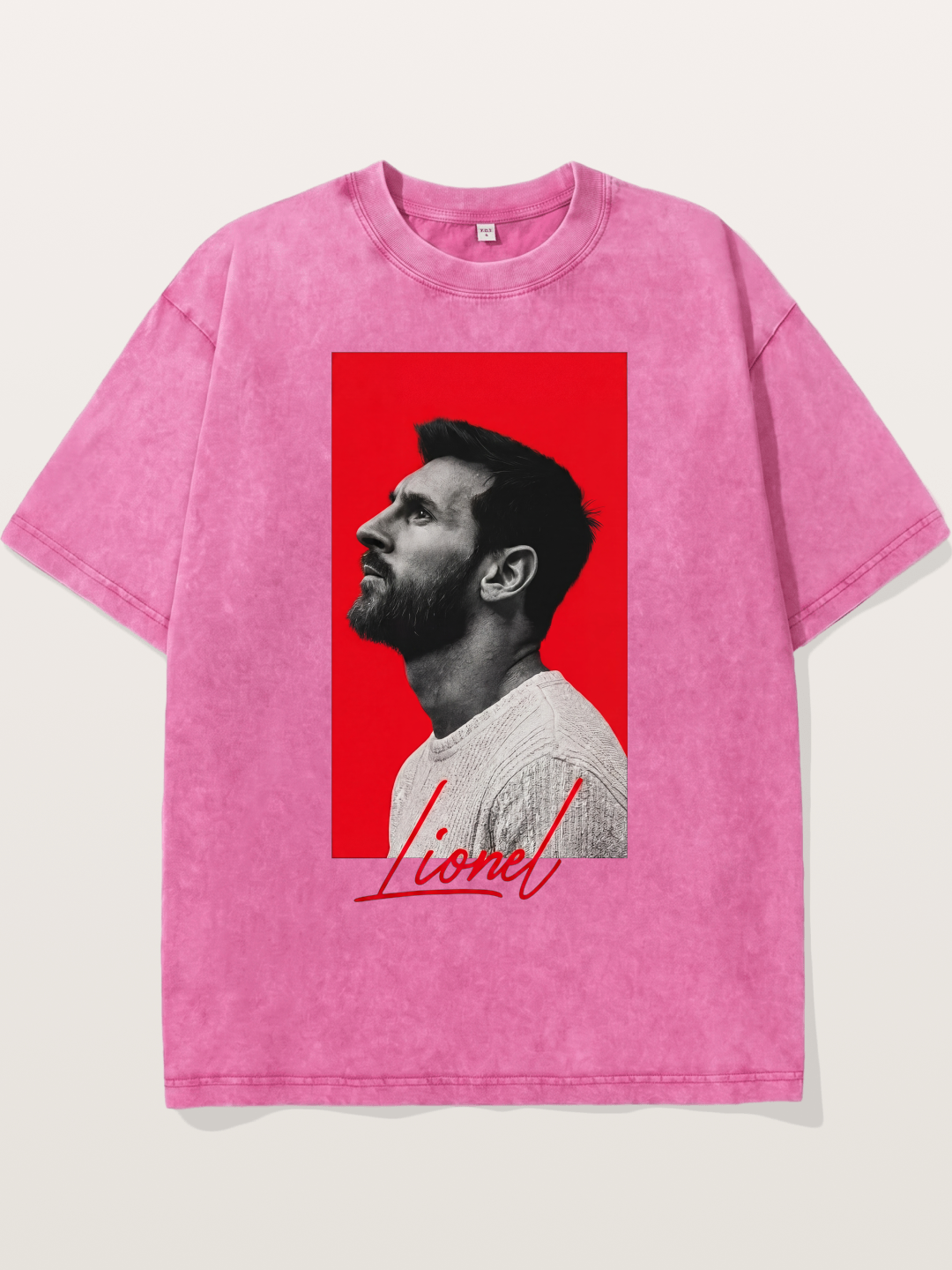 Messi Red Background Portrait Washed T-shirt