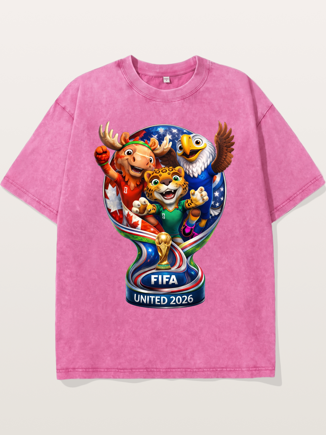 World Cup Mascots Globe Design Washed T-shirt