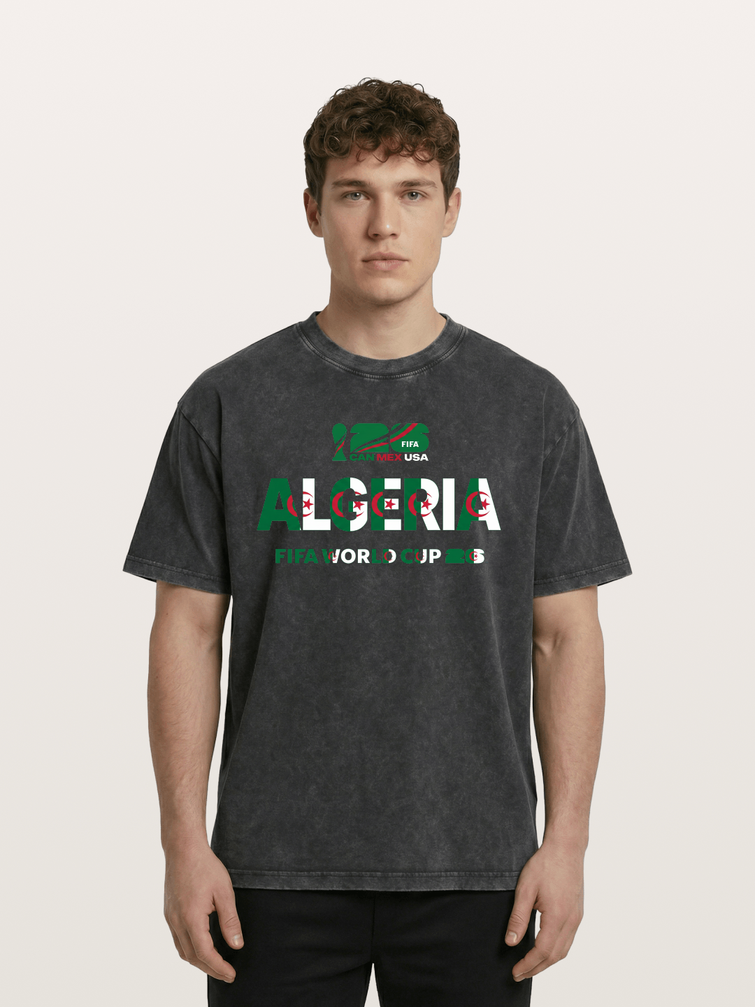 Algeria 2026 Flag Motif Art Washed T-shirt