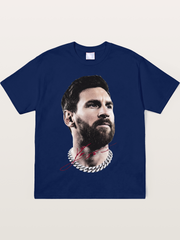 Messi Black White Signature Portrait Soft-Stay T-shirt