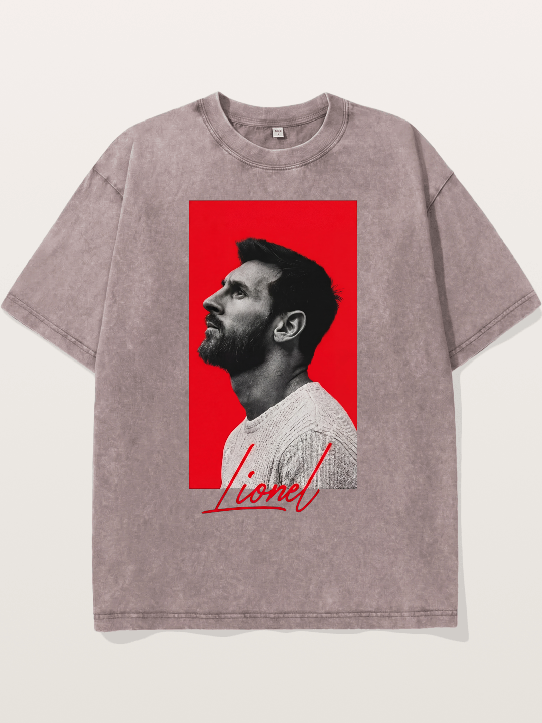 Messi Red Background Portrait Washed T-shirt