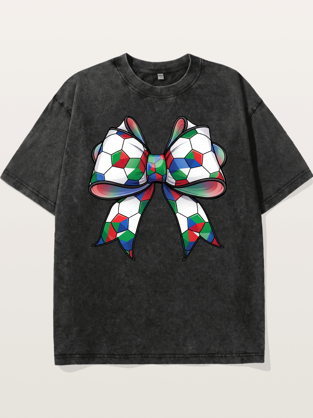 Multicolor Soccer Ball Bow Tie Washed T-shirt