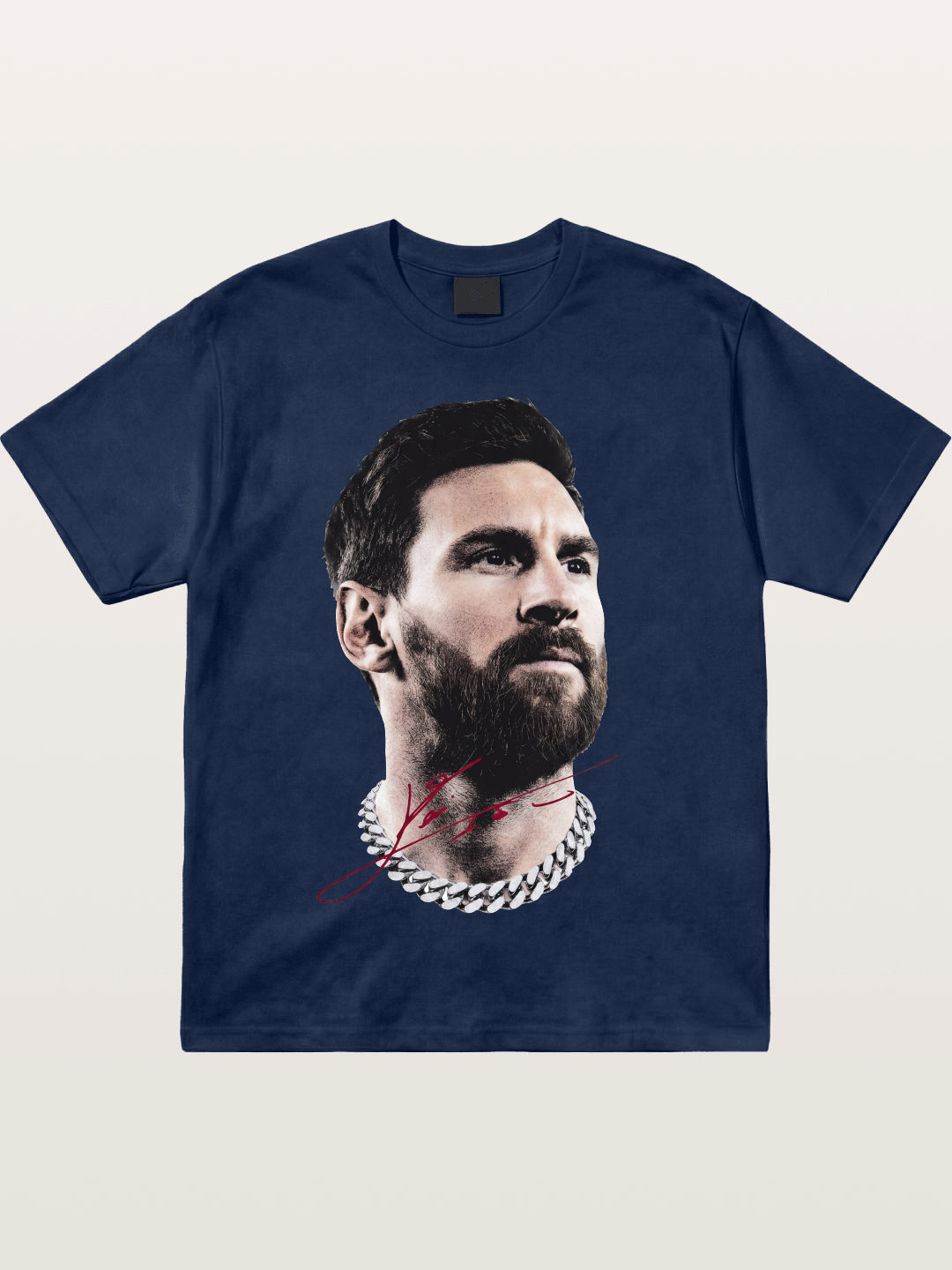 Messi Black White Signature Portrait Cotton T-shirt