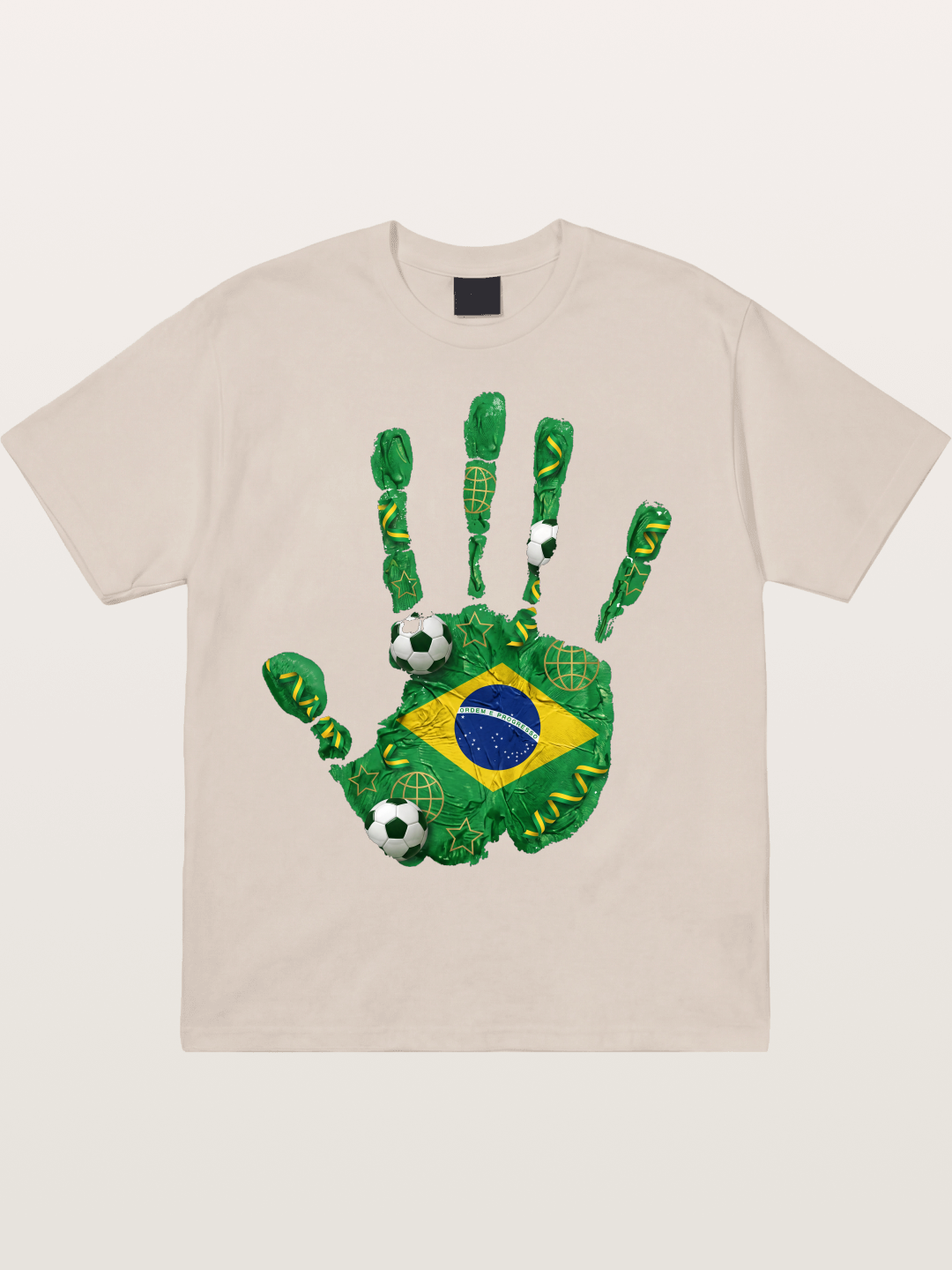 Brazil Flag Hand Soccer Art Cotton T-shirt