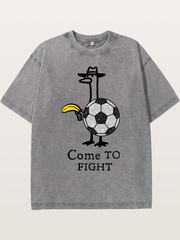 Ostrich Come To Fight Soccer Art Washed T-shirt