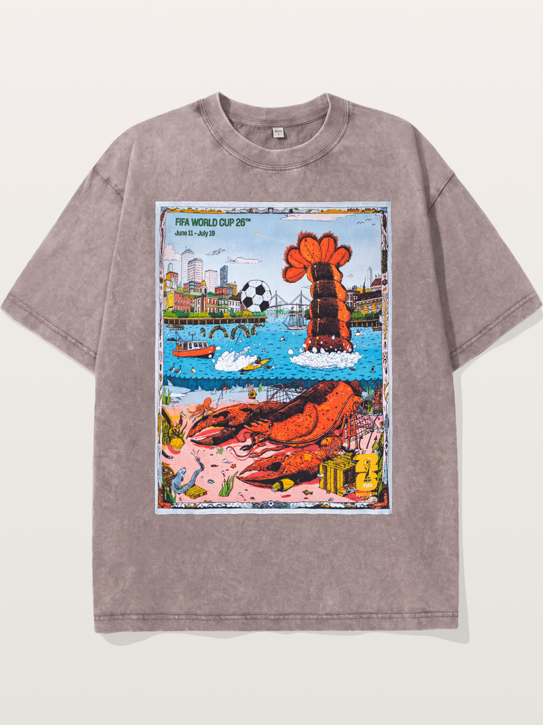 FIFA 2026 Coastal City Lobster Design Washed T-shirt