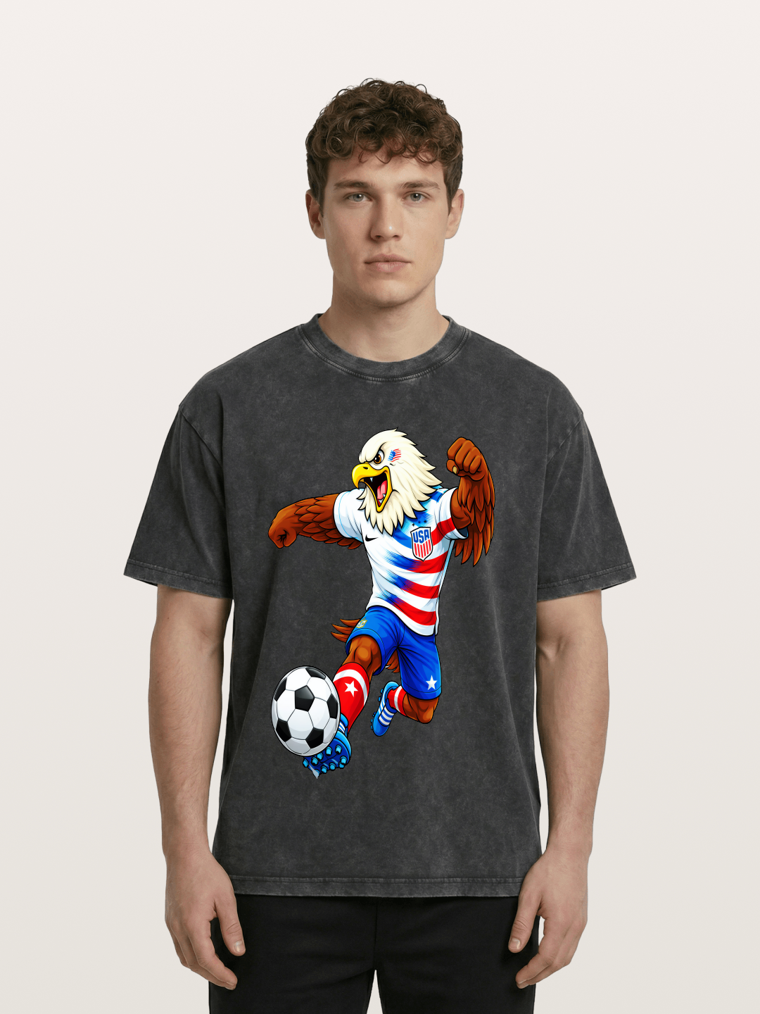 USA Eagle Mascot Soccer Graphic Washed T-shirt