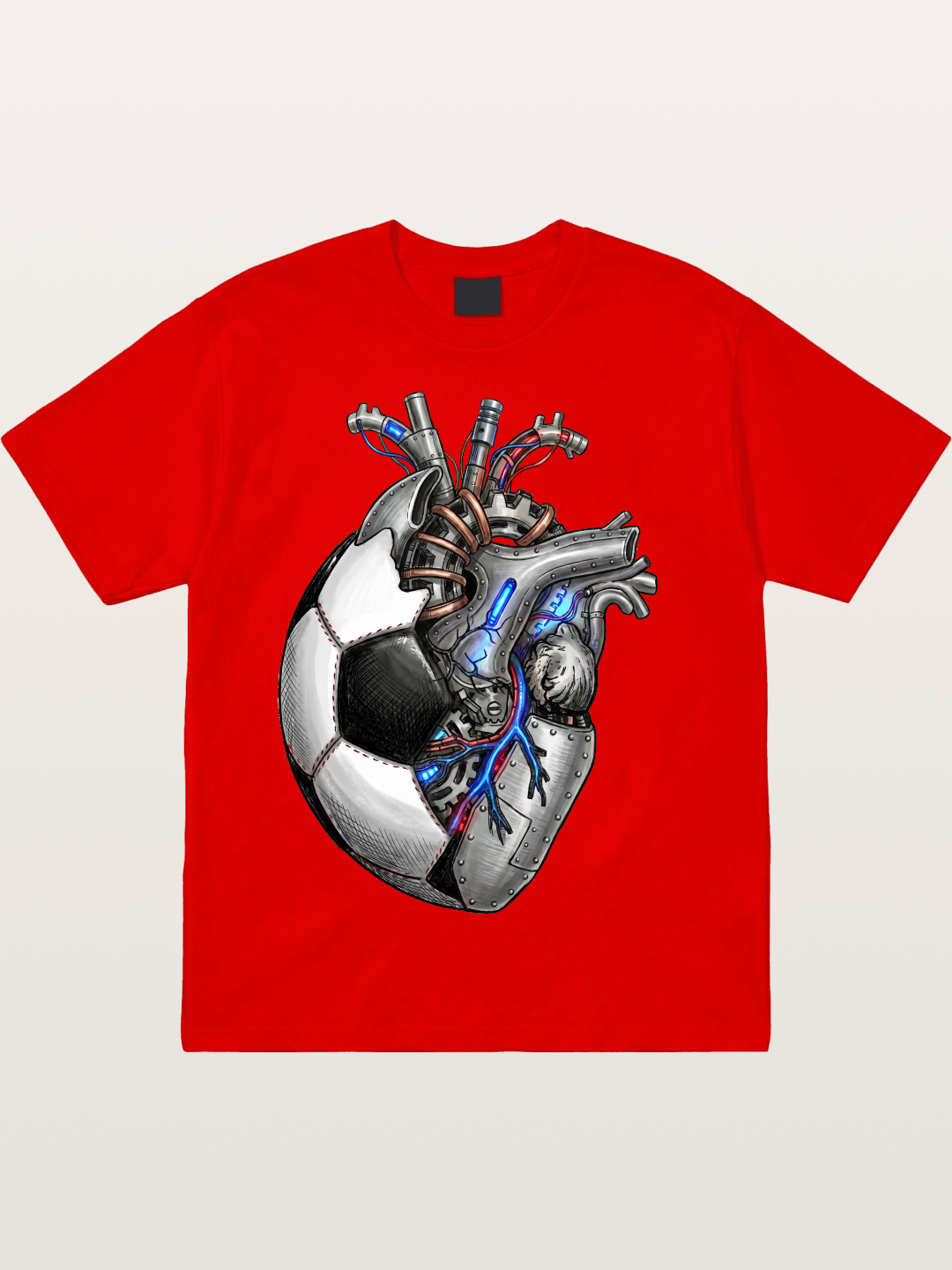 Mechanical Football Heart Print Cotton T-shirt
