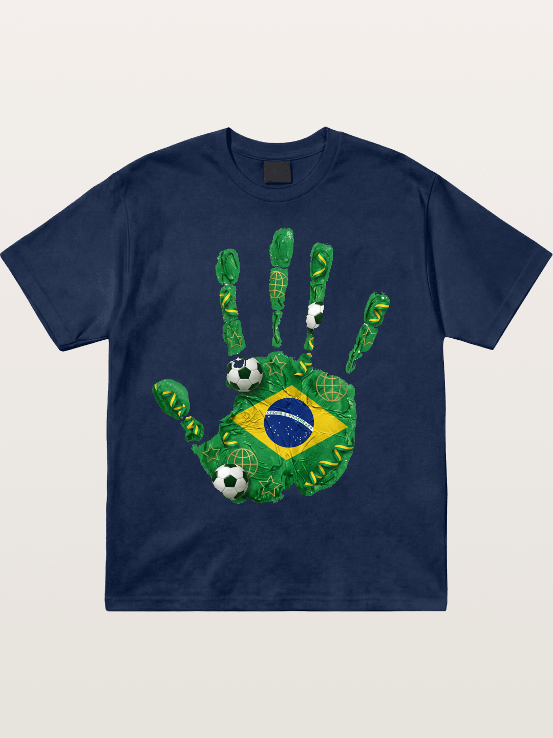 Brazil Flag Hand Soccer Art Cotton T-shirt