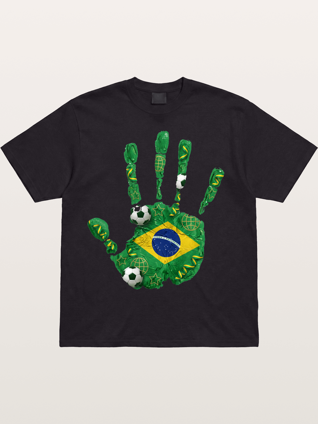 Brazil Flag Hand Soccer Art Cotton T-shirt