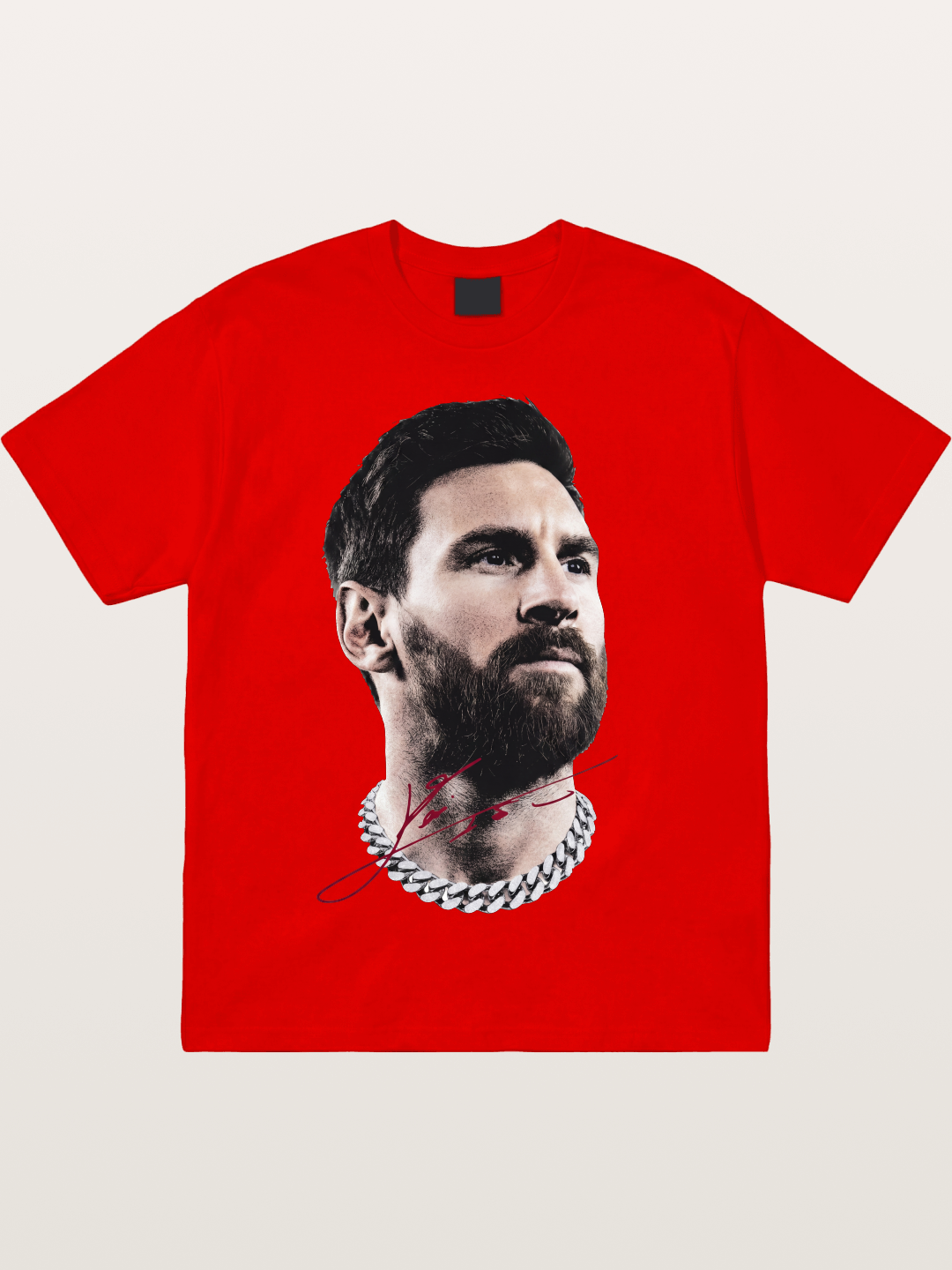 Messi Black White Signature Portrait Cotton T-shirt
