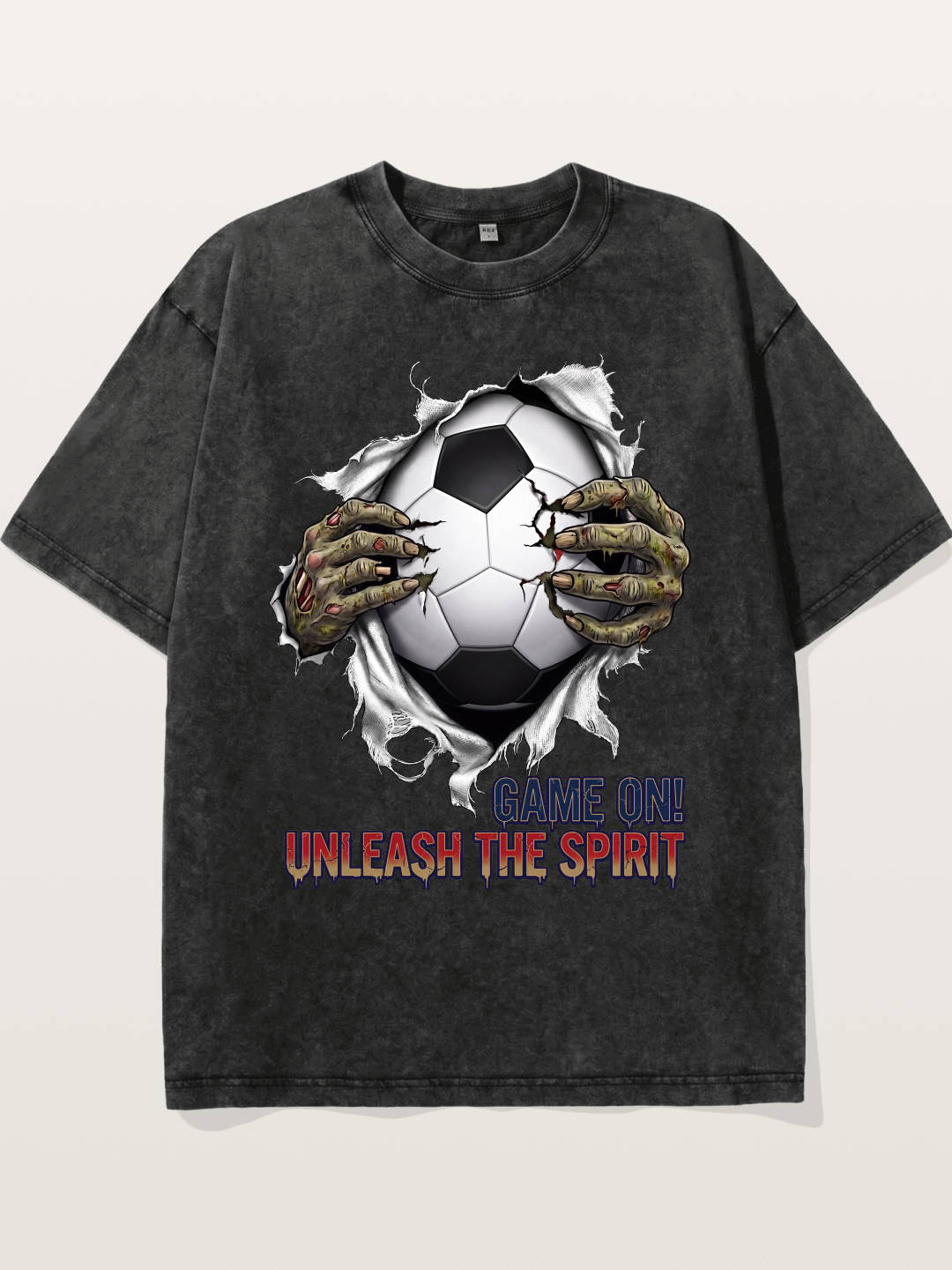 Zombie Claw Tear Soccer Print Washed T-shirt